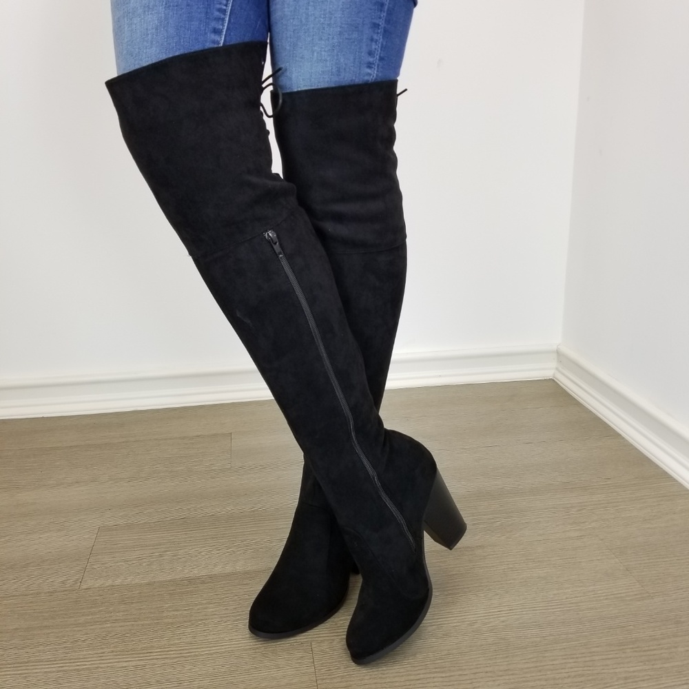 Suede Over the knee heel Boots with lace up back - Picture 7 of 8